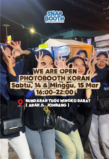 WE ARE OPEN Yang belum kebagian atau mau foto lagi, tenang… Kita bakal balik lagi 🗓️ Tgl 14–15 Maret 2026 ⏰ Jam 16.00 – 22.00 📍 Bundaran Tugu Wingko Babat ( arah jl. Jombang) Siapin pose terbaik kalian ya 😎📸 Sampai ketemu lagi! #snapbooth #photoboothtrend #photoboothkoranbabat #photoboothbabat #babat24jam