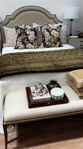 Our new Eliza bedhead is the perfect centrepiece for this bedroom in chocolates & neutrals. | Highgate House