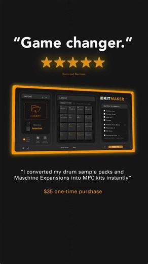 Producers love Kit Maker for fast, consistent kits. Automatically convert drum packs and Maschine Expansions into MPC kits in minutes. ✅ Converts your drum sample packs (one-shot WAVs) into playable kits ✅ Converts Maschine Expansions into MPC kits with audio previews ✅ Classic MPC pad layout mapped with colored pads ✅ Works with: – MPC X / Live / Live II / Live III / One / Key 37 / Force – MPC Desktop & MPC Beats – Plus Ableton Live, Push 3, Move, BeatMaker 3 & more $35 one-time • Mac & PC 👉 L