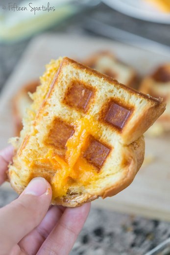 Waffled Grilled Cheese Sandwich Recipe In Waffle Maker or Iron - Fifteen Spatulas
