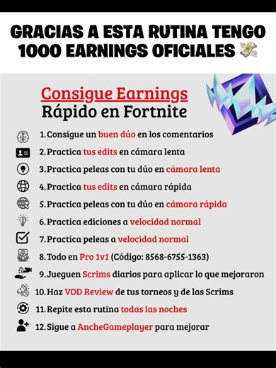 Rutina para tener earnings 🔥 #fortnite #fyp #proplayer