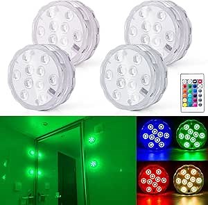Bathroom Vanity Lights Wireless, Battery Powered Operated Waterproof Led Light for Shower Spa Bath Room Over Mirror Wall Ceiling Light, Remote Control Multi Color Changing, RGB, 4PCS