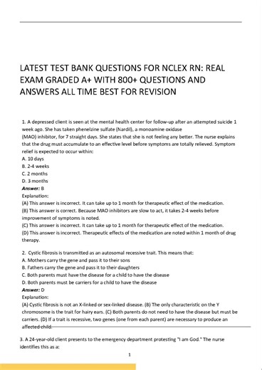 Test Bank Questions for NCLEX RN - 2023/2024 Insights