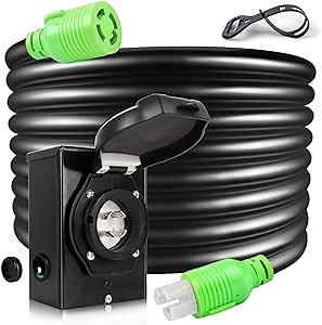 30 Amp Generator Cord and Power Inlet Box, 4 Prong Generator Cord and Pre-Drilled Power Inlet Box Combo Kit, 125V/250V Generator Power Cord NEMA L14-30P to L14-30R,Twist Lock Connector (20FT)