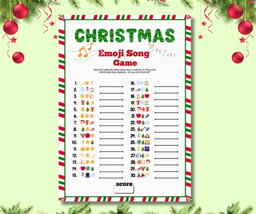 Christmas Emoji Game Printable Quiz Instant Download Family Holiday Party Activity Fun for All Ages