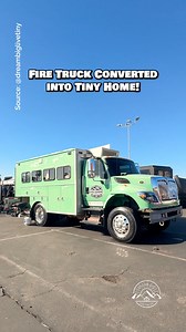 Would you live in a Firefighting Hotshot truck converted into a tiny home on wheels? This home features a galley-style kitchen with all of your cooking essentials, a bathroom with a shower & a toilet that's tucked away, a slideout vanity, a living area that converts into a dining table, a sleeping area with a queen bed, & tons of storage inside & outside! Where would you travel to in this adventure rig? Built by Van Damme Conversions #firetruck #overland #tinyhome #tinyhouse #vanlife | Dream Big