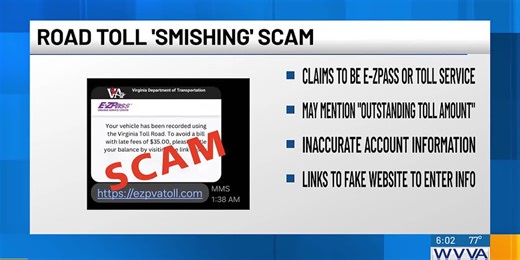Road toll 'smishing' text scams may pretend to be from E-ZPass says VDOT