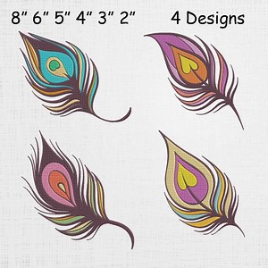 Modern Peacock Feather Embroidery Set - Colorful Peacock Feather Pattern - Peacock Feather Applique Machine File - 4 Designs 6 Sizes - Etsy Canada