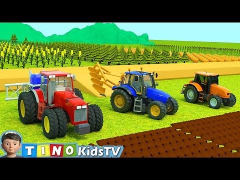Tractor for Kids Plowing Stuck in Mud | Farm Tractor Uses for Children
