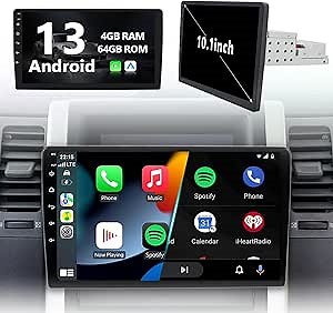 [8 Core 4G+64G] Single Din Car Stereo Radio with Wireless Apple CarPlay & Android Auto 10.1" Touchscreen Head Unit Car Audio Receivers Bluetooth 5.2 GPS Navigation FM Backup Camera Android 13