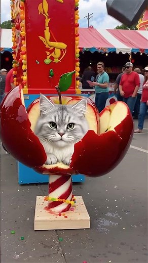 rescue cats from a giant candy apple 🍎🍬 #StateFair #Sweet
