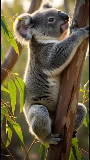 Peaceful Koala Resting in a Sunlit Eucalyptus Forest 🌿🐨✨#Koala #WildlifeAI #PhotorealArt
