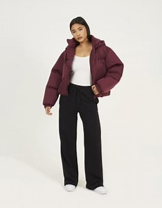 Brave Soul Oversized hooded short puffer jacket in burgundy | ASOS