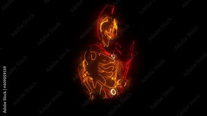 Neon Spartan Warrior with Spear Animated Logo with Reveal Effect