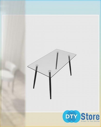 Modern Minimalist Rectangular Glass Dining Table with Tempered Glass Top and Black Metal Legs, 51...