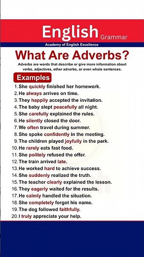 Adverbs in English Grammar | What Is an Adverb? | 20 Common Adverb Sentences for Fluent English
