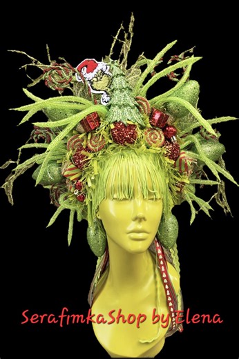 Grinch Hat, Ugly Xmas Crown, Winter Crown, Green and Red Headdress, Christmas Crown, Holidays Hat - Etsy