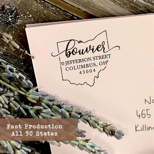 Custom State Address Stamp, Personalized Return Address, Wood or Self Inking - Etsy