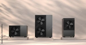 rotating fan of a heat pump energy as a heater and alternative energy - 3D Animation 4k 60 fps DCI seamless loop