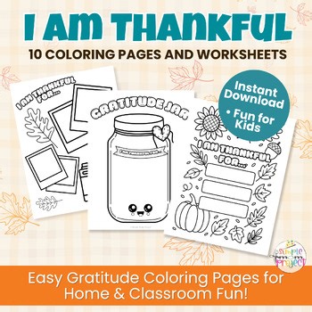 I Am Thankful Coloring Pages – Printable Gratitude Activity for Kids