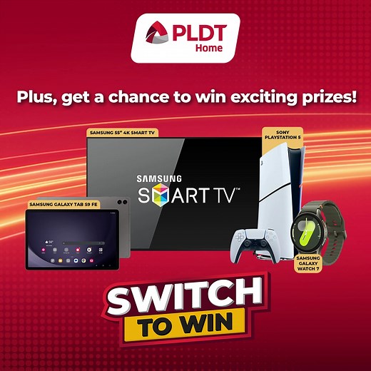 Enjoy Unli Fiber with speeds of up to 200 Mbps, Unli Mobile Calls, and Unli Cignal for only ₱699.50/month. Get a FREE speedboost and 50% off on your monthly service fee for 6 months when you switch to PLDT Home Fiber today! Free installation and Save ₱3,600. Plus get a chance to win exciting prizes. For a limited time only. Apply now! | PLDT Home