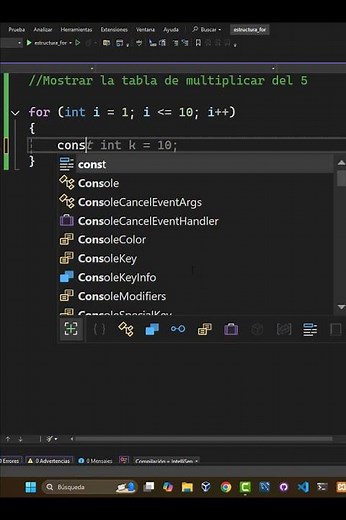 Crear tabla de multiplicar con For #csharp #microsoft #net