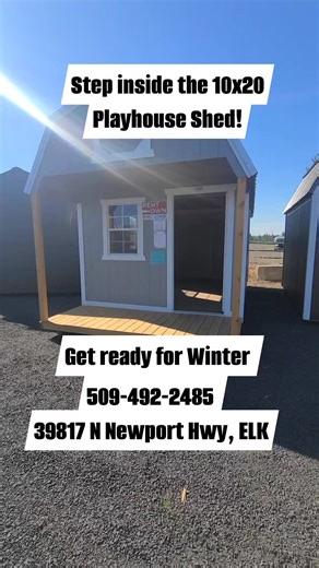 10x20 Lofted Barn Playhouse, our most popular style! Ready for delivery. A classy look with the white trim on gray siding. People love turning these into Tiny Houses! Perfect size and priced right. We can also do custom builds, it's actually an affordable way to get exactly what you want. 📍39817 N Newport Hwy, ELK. 📭 Free Delivery first 30mi. Free Warranty. 💰 90 days same as cash. 🖍 Rent to Own with no credit check! ☎️ 509-492-2485 or 509-939-8539 🪩 https://elkhickorysheds.com/inventory/ #O