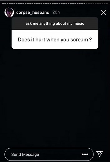Corpse Husband screaming on his Instagram Story