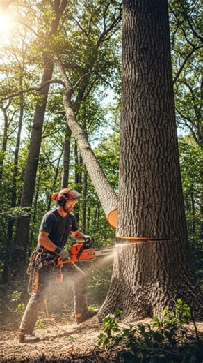 wood cutter cutting old large tree in forest with machine #treetrimming#treeexperts #woodscraft#tree