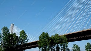 Port Mann Bridge over the Fraser River. Sunny Summer Surrey, Vancouver, British Columbia, Canada 2023