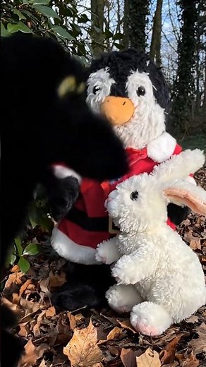 Pingu and his rabbit scared,they saw a dark shadow walking in the woods