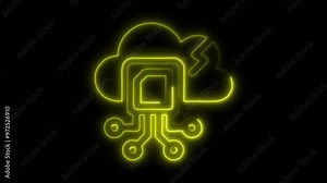 Digital Disruption Icon in Video HD Neon Animation – Technology and Innovation Symbol with Dynamic Glow on Black Background