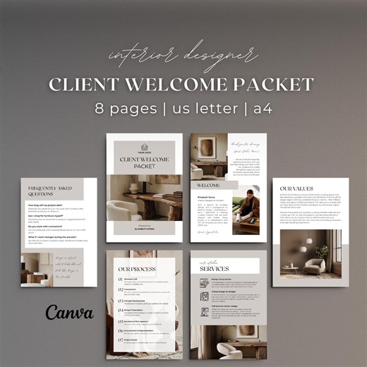 Interior Designer New Client Welcome Packet: Canva Template, Onboarding Presentation (A4 & US Letter) - Etsy
