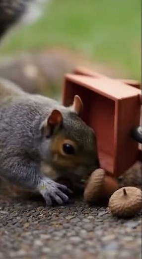 Squirrel Steals Tiny Wheelbarrow of Acorns
