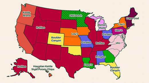 Map Shows the Most Popular Potato Chip Brands By State
