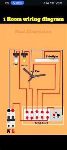 1 Room Wiring Diagram | Complete Room Electrical Wiring Setup | #shots #lampwiring | Roni Electrician