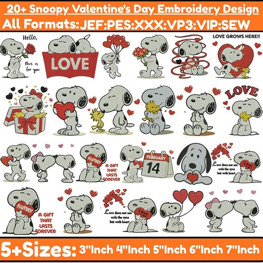 Cute Fall Snoopy Machine Embroidery Designs Snoopy With Woodstock EMB Snoopy With Friend Snoopy Valentine's Day Emb PES File5 sizes Download - Etsy