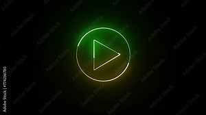 Neon glowing Play button animation on black background. Play button icon neon animation. Music play button icon animation. Animated play button icon with a glowing neon effect.