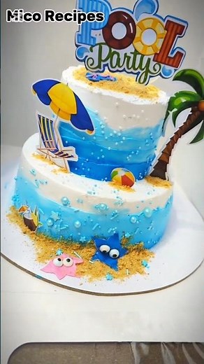 "Summer vibes only! pool party cake tutorial "