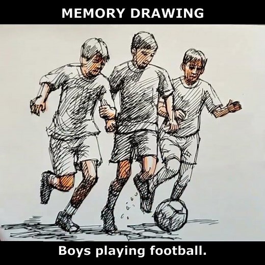 Memory Drawing - Boys playing football