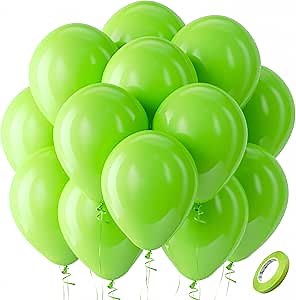 Bezente Lime Green Latex Party Balloons - 100 Pack 12 inch Light Green Balloons Round Helium Fruit Green Balloons for St. Patrick's Day Birthday Dinosaur Jungle Golf Football Theme Party Decoration