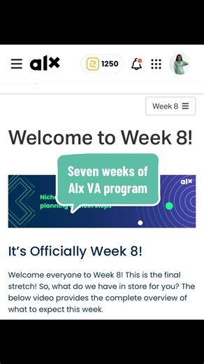 Officially Week 8 The final stretch. Seven weeks down! ONE more to go🥳🥳 we are almost there guys. Virtual Assistant Certified soon✅ What an intense course ALX VA program is 🥹. What didn’t we learn? #virtual #alxafrica #careertiktok #remotework #virtualassistant #projectmanager #virtualassistantontiktok #alxva #fypp #viral