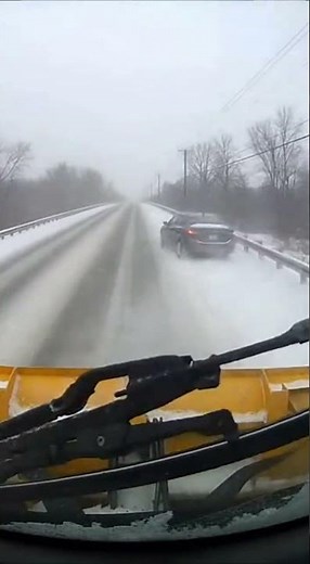 Car Slams Into Snow Plow — Winter Driving Shocking Impact Caught #WinterSafety #SnowPlow #CarCrash