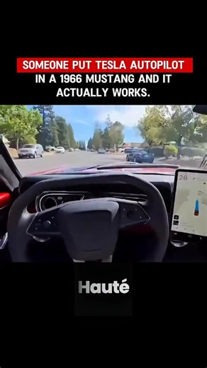 Hauté America on Instagram: "Witness a fascinating fusion of past and future as a 1966 Ford Mustang is equipped with Tesla’s autopilot system. This interior driving view captures the classic car’s vintage charm alongside the cutting-edge Tesla screen actively running self-driving mode. Integrating modern autonomous technology into a classic vehicle highlights not only the adaptability of Tesla’s system but also the exciting possibilities for retrofitting older cars with smart features. While sti