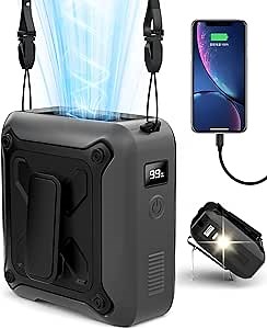 Portable Waist Fan Clip on Belt Under Shirt w/LED Display & Flashlight, 8000mAh Battery Powered, Rechargeable 5-Speed 14600RPM Personal Cooling Fan for Construction, Warehouse, Outdoor Jobsite,Black