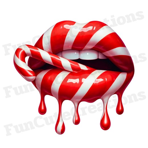 Candy Cane Dripping Lips PNG, Christmas Dripping Lips, Peppermint Lips Clipart, Sweet Holiday Lips, Red and White Lips, Glossy Candy Lips - Etsy