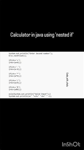 Calculator in java using Nested if ✨Follow for more 👉@code_with_shalu#java #explore #yourube#viral
