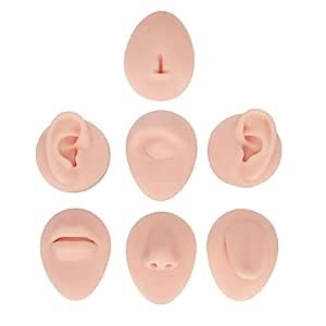 Soft Silicone Flexible Model Body Part Displays Set, Body Piercing Practice Model Simulation Ear Eye Nose Mouth Tongue and Belly Button Model for Novice Piercer (Light Skin Colour)