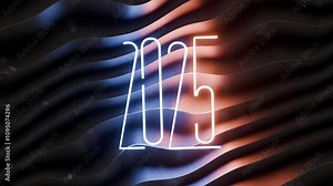 An animated “2024” transitions into “2025” in a dynamic New Year sequence. A line forming the number 5 is complemented by light effects and sparks, creating a festive New Year’s Eve vibe.