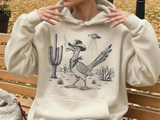Space Cowboy Sweatshirt, Alien UFO Desert Hoodie, Vintage Western Graphic, Roadrunner - Etsy